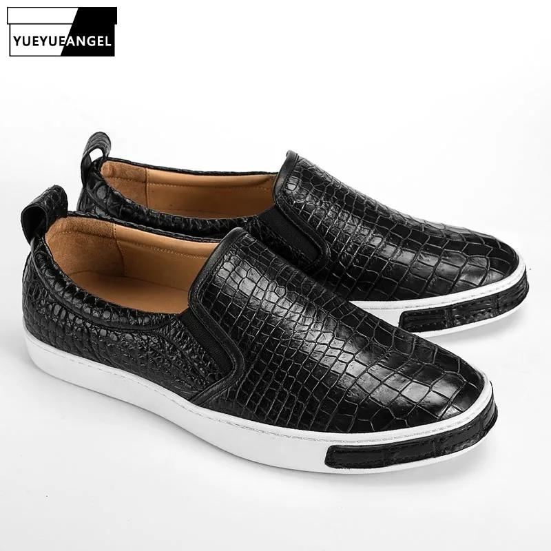 

Luxury Mens Office Casual Real Crocodile Leather Shoes Low Cut Slip On Loafers Flats Moccasin Fashion Streetwear Sneakers Shoes