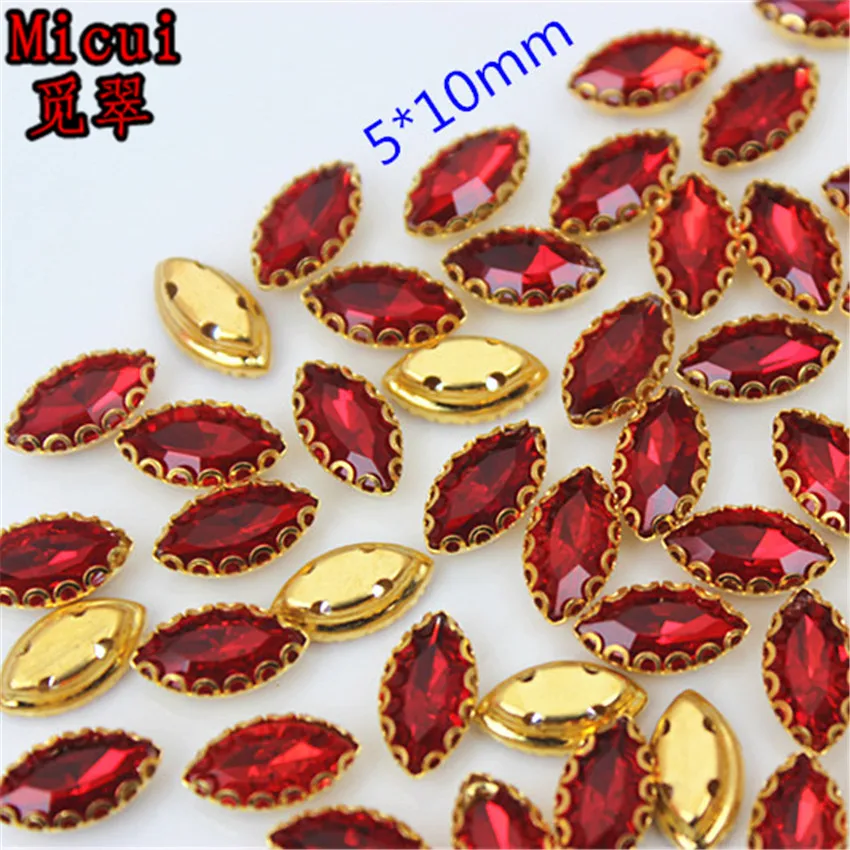 Micui 30 шт., стеклянные стразы смешанной формы для пришивания с золотыми медными кристаллами, стразы для пришивания, блестящие стразы для одежды MC736