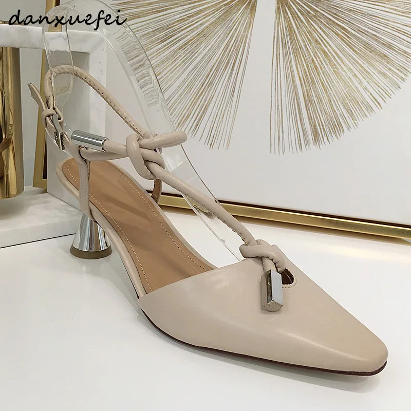 

Women's genuine leather t-strap high heel sandals pointed toe elegant ladies evening pumps female summer party dress shoes sale