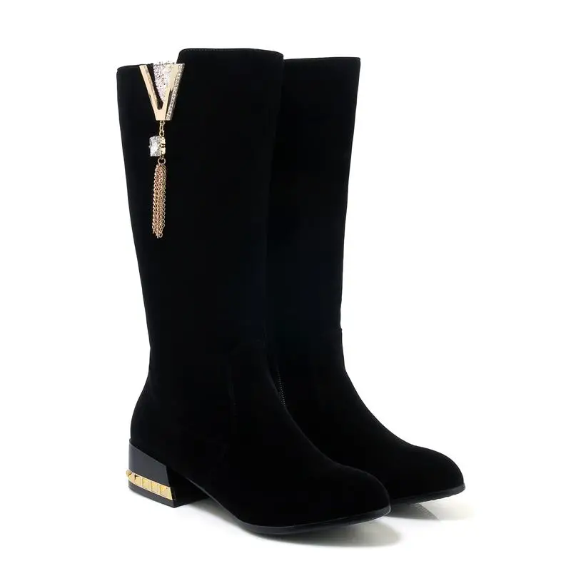 Chaussures Smeeroon Chaud Troupeau Dames Bottes Épais Femmes Zipper D'hiver mollet Bout Simple Talons Rond Med 2018 Mi Noir nw0PO8k
