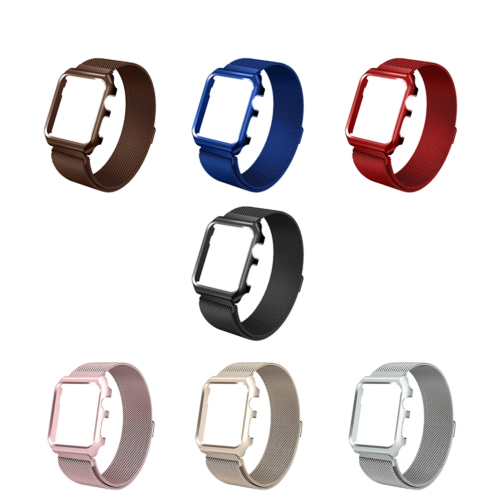 

Rolamy Milan Case Strap for Apple Watch strap 38 42 mm Band Stainless Steel Metal Bands Shockproof Magnetic for Iwatch