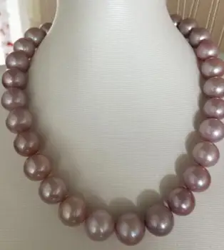 

free shipping >>>>noble jewelry elegant AAA12-14mm Freshwater pink purple pearl necklace 14k