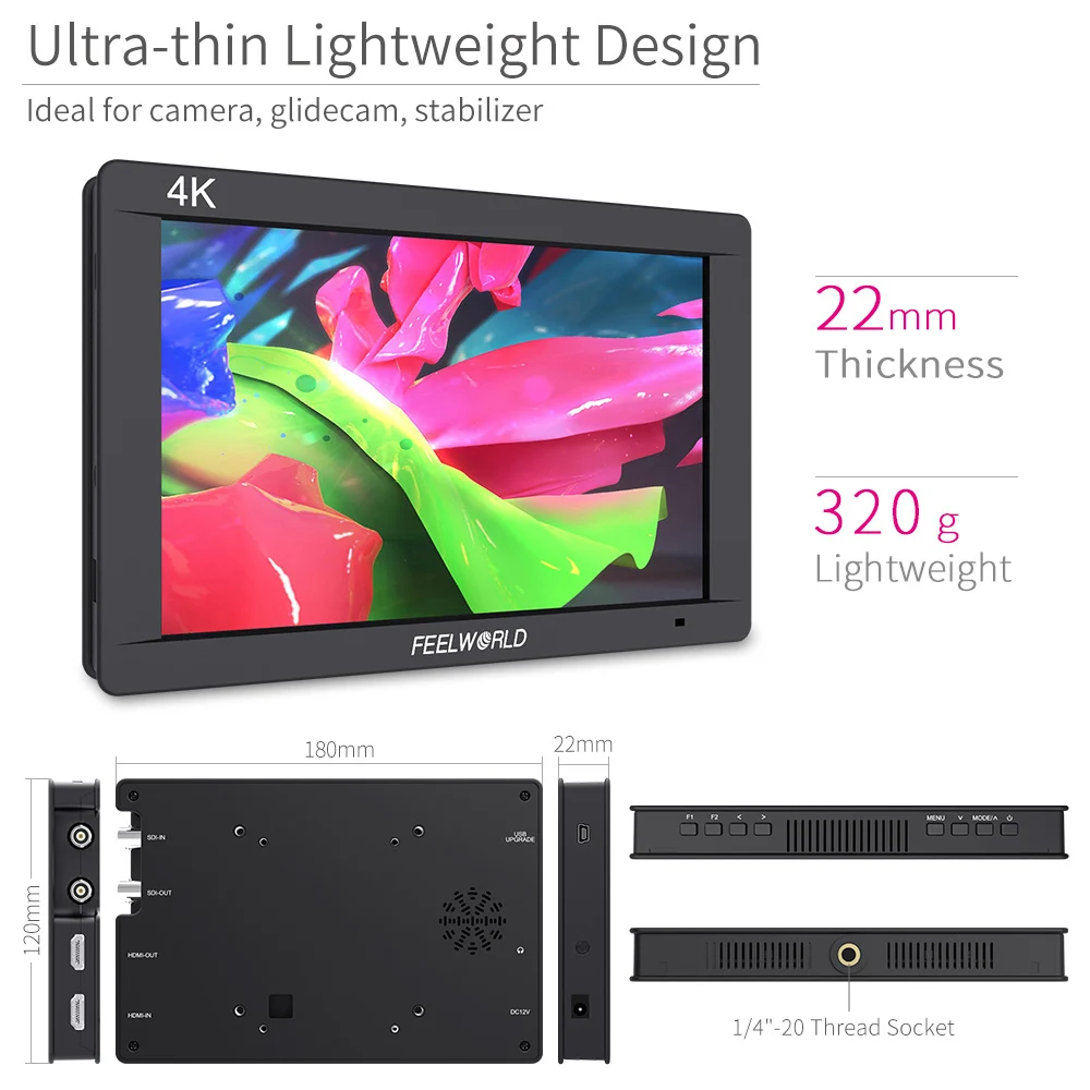 Feelworld FW703 7 inch On Camera DSLR Monitor Field 3G SDI 4K HDMI FULL HD 1920x1200 IPS Screen wit