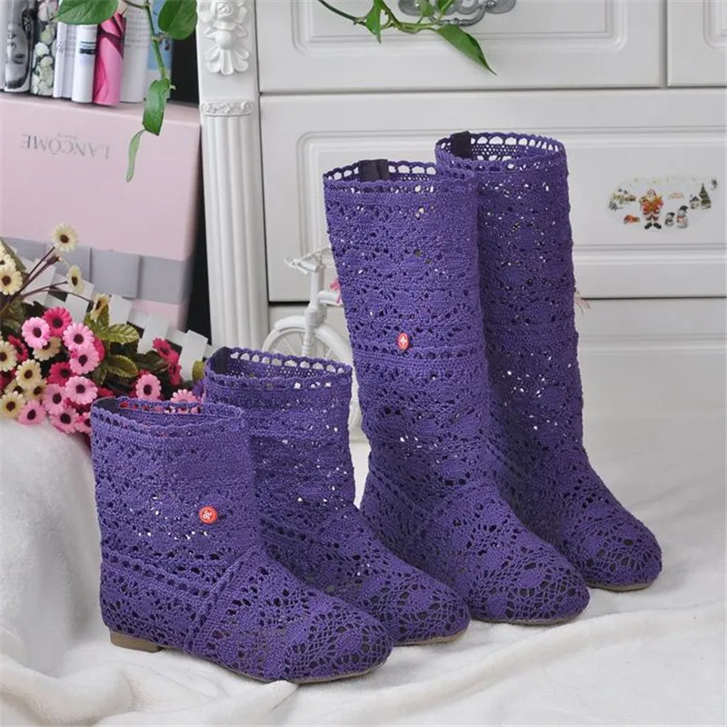 Femininas de Malha Botas de Malha de Fundo Botas de Renda Primavera e Outono Sapatos com Calçados Oca para Primavera e Outono Botas Plano Tubo Alto Baixo Femininas Respiráveis 2021 - 19 High Quality Calçados