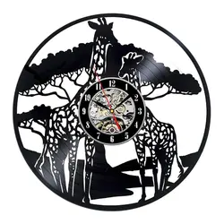 3D Милые Животные Жираф Safari themevinyl запись настенные часы записи CD часы Домашний Декор ручной работы, антикварная Стиль висит часы