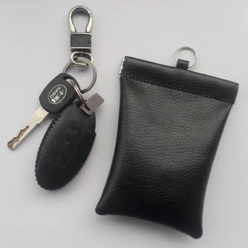 

Solid Black Cowhide Genuine Leather Car Key Card Holder Organizer Bag RFID Electromagnetic Blocking Cover Remote Control Wallet