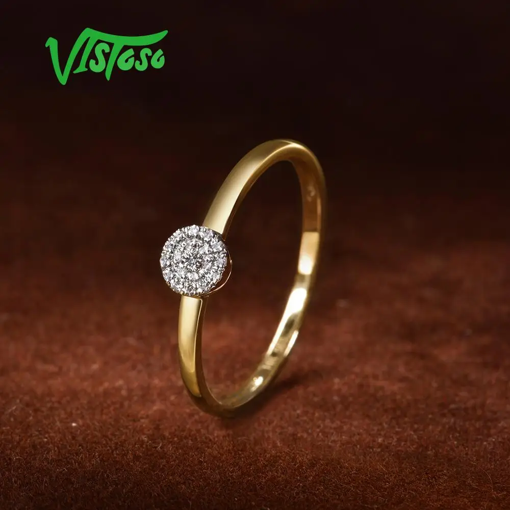 Tanie VISTOSO czysta 14K 585 żółte złoto musujące diament Dainty okrągły pierścień Cirle dla kobiet rocznica Trendy biżuterii
