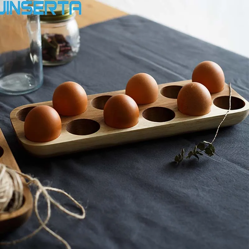 

JINSERTA Egg Storage Box Natural Unpainted Acacia Wood Egg Storage Tray Refrigerator Kitchen Organizer Shatter-proof Shelf