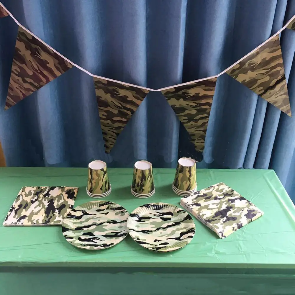 

Camouflage Theme Set Camouflage Paper Cup/plate/napkin/banner flag Camouflage Birthday Han Theme Children's Day Party Supplies