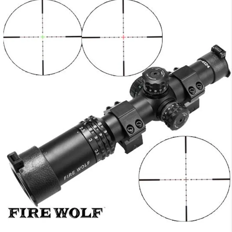 FIRE WOLF Silver Font Black Sight 1-4X24 Riflescopes Rifle Scope Hunting Scope W/ Mounts FIRE WOLF Silver Font Black Sight 1-4X24 Riflescopes Rifle Scope Hunting Scope W/ Mounts