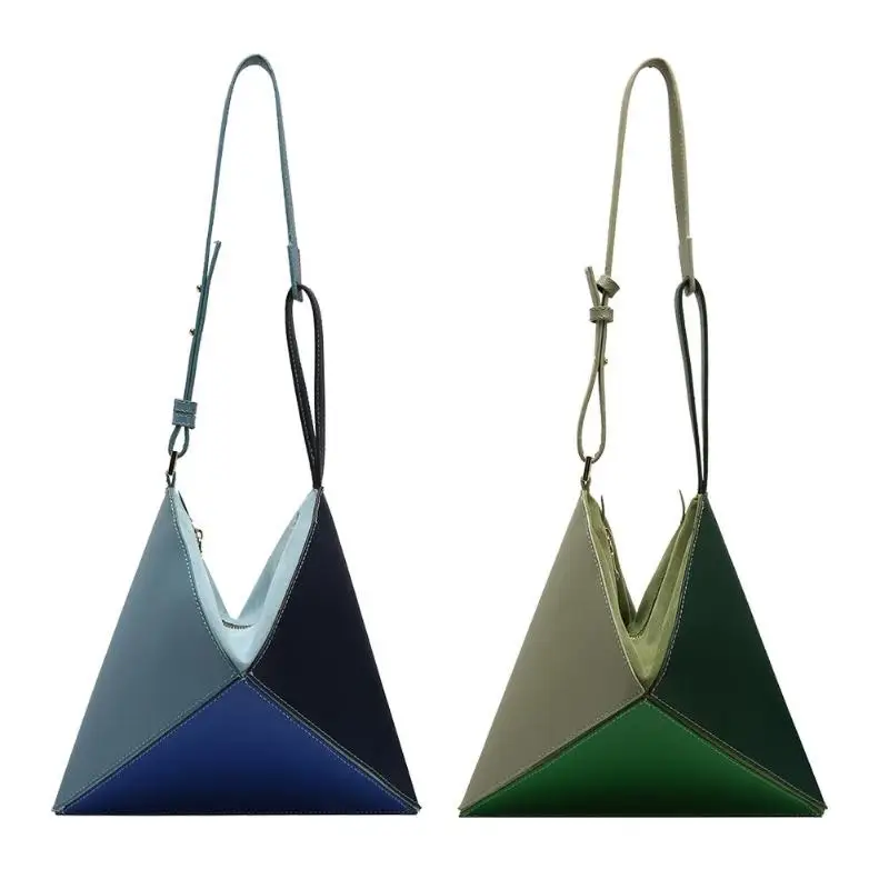 

Hit Color Geometric Shoulder Handbags PU Leather Women Foldable Large Totes