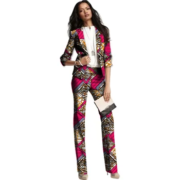

Elegant African print women blazers with trousers Ankara fashion dashiki pant suits for ladies Africa Women clothing customized