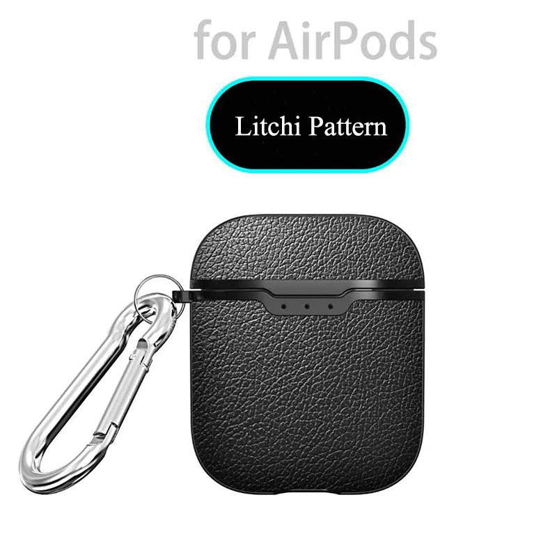 Чехол Litchi из мягкого ТПУ для Airpods 1 2, чехол из силиконовой резины, деловой полный защитный чехол для Airpods 1 2, чехол, мягкий чехол - Цвет: Black