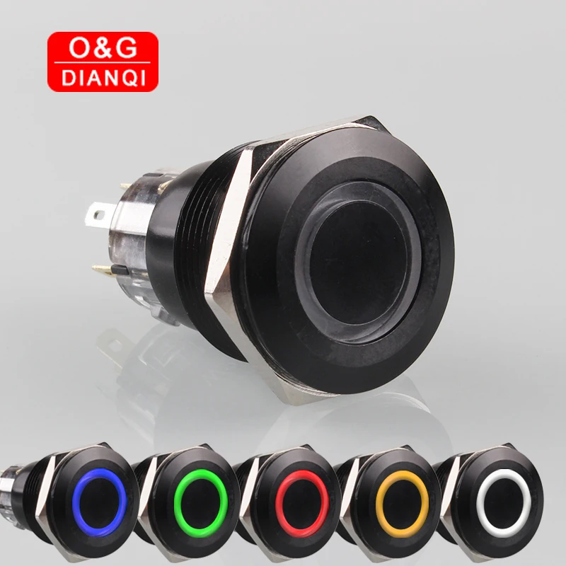 22mm Black Push Button Switch Waterproof Switch Self locking Momentary