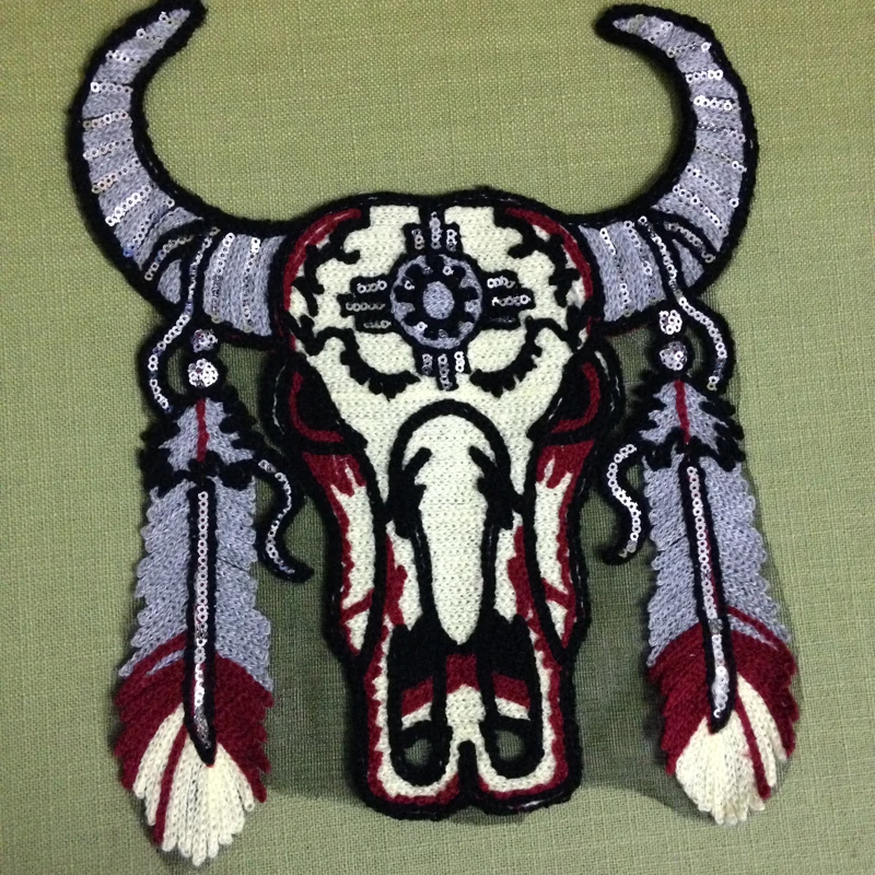 1pcs Parches Halloween Cattle Embroidery Patches For Clothing Bull Head Biker Stickers Motif