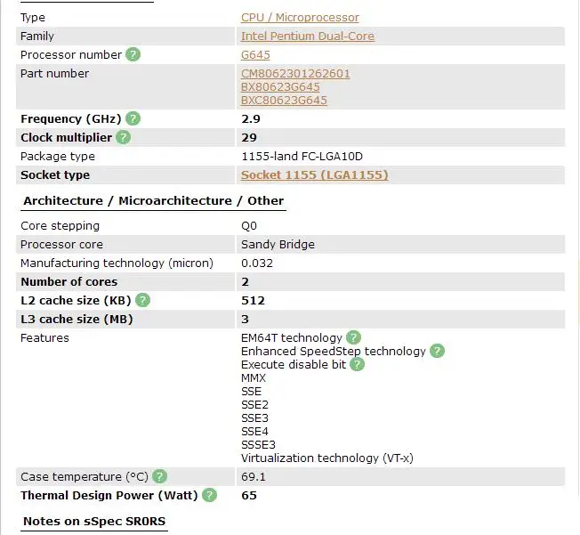 Intel CPU Pentium G645 3M Cache, 2.90 GHz LGA 1155 TDP 65W desktop  processor PC computer CPU best cpu