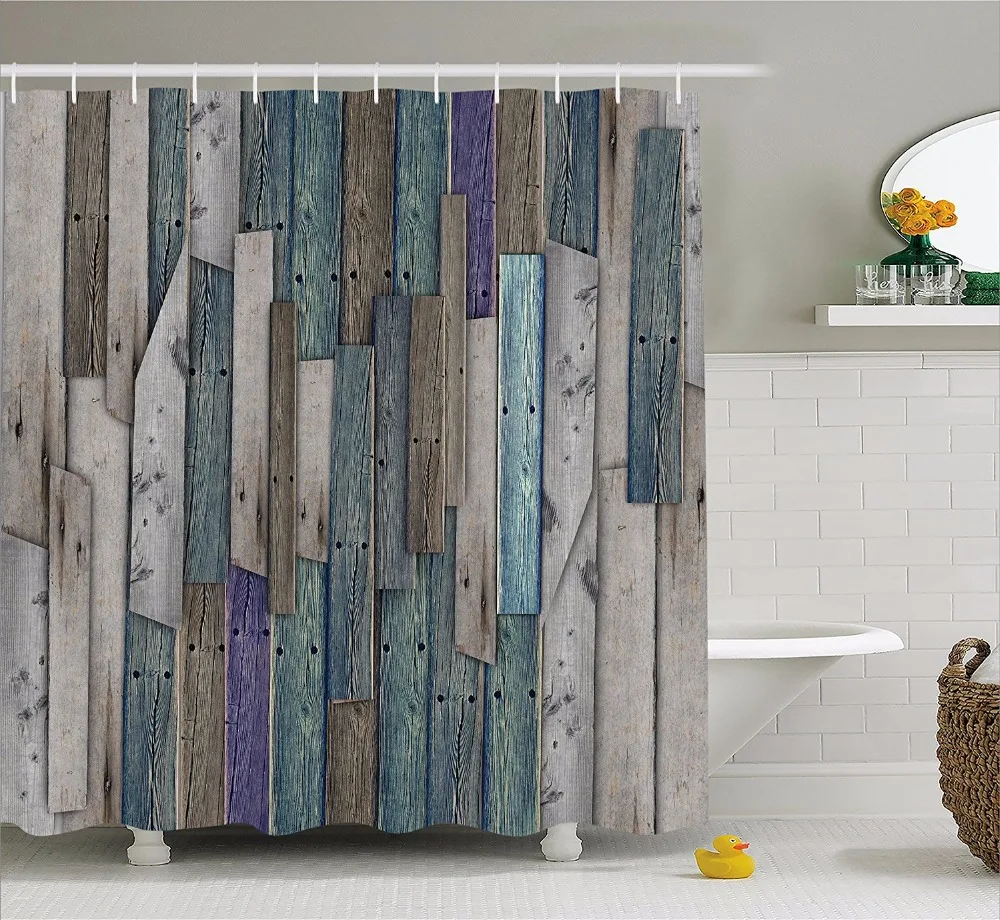 High Quality Arts Shower Curtains Blue Grey Rustic Planks