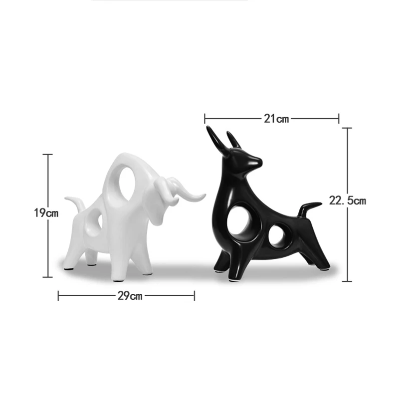 Креативная черно-белая статуя коровы абстрактная Геометрическая керамика Бык Скульптурное ремесло домашнее украшение в виде животного Статуэтка 36
