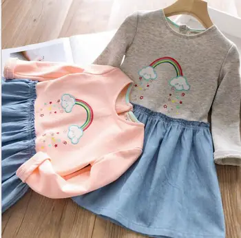 

girls rainbow dress 2019 fall kids cotton dresses sweet children Long sleeve dresses fashion high-grade princess dress