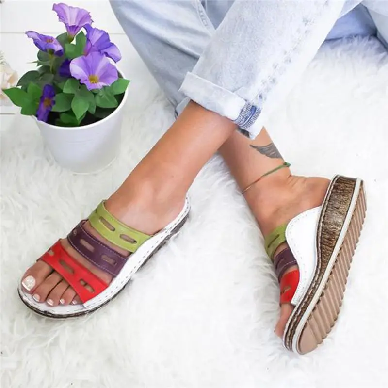 HEFLASHOR New Summer women slippers Rome Retro casual shoes Thick bottom open toe sandals beach slip on slides female