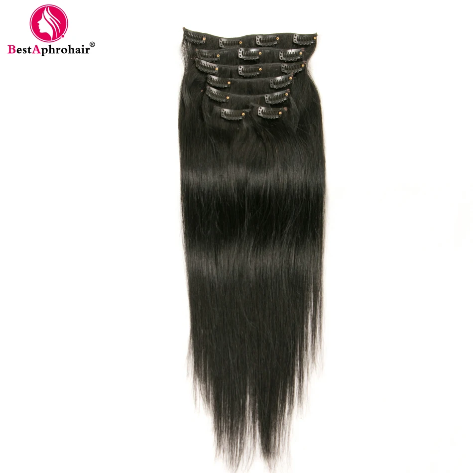 

Aphro Hair Brazilian Straight Hair 16-24inch 7Pcs Non-Remy Hair Clip In Human Hair Extensions 100g/Lot Natural Black 1B Clip Ins