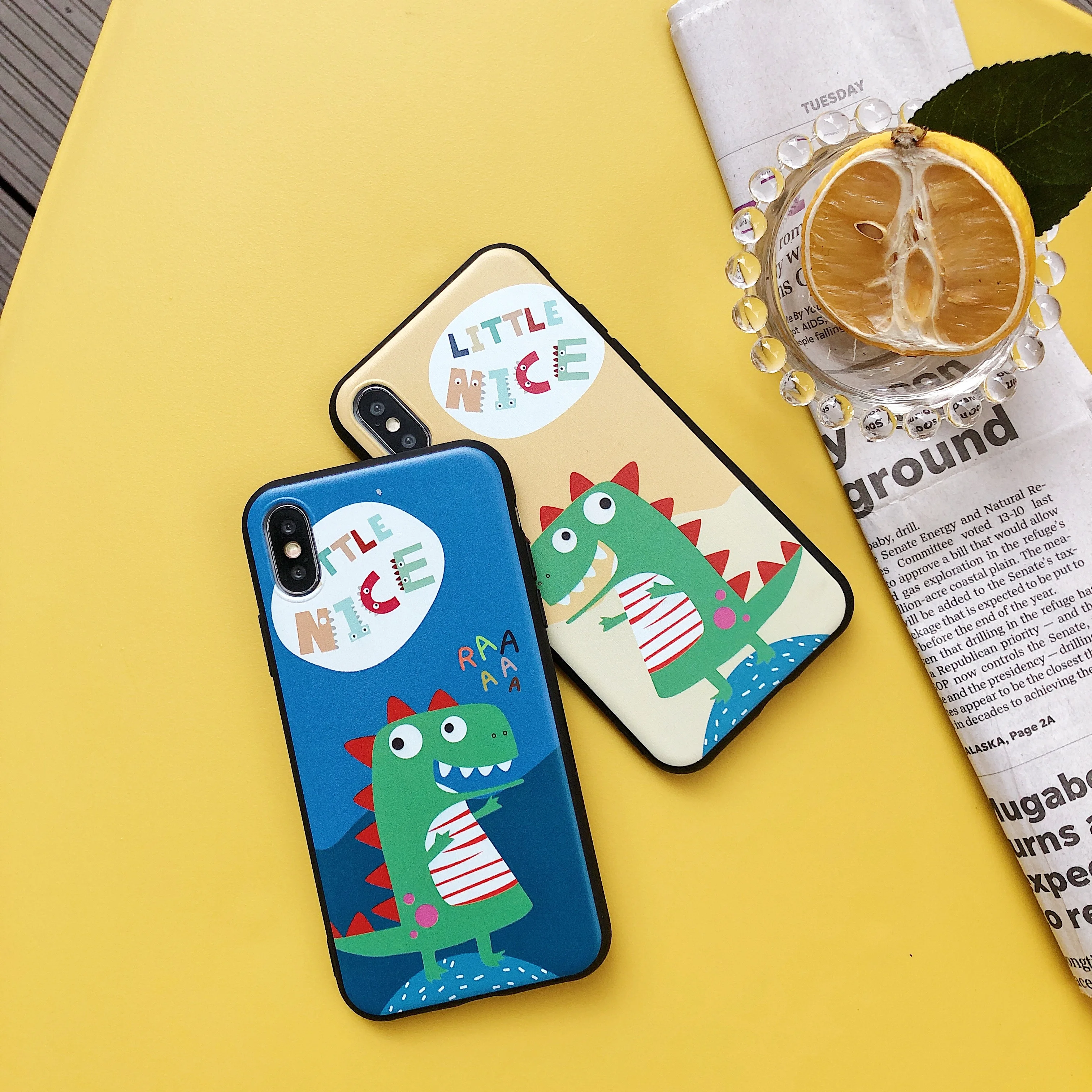 Cover Case For iPhone X Xr Xs Max Cute Cartoon Black border Green dinus 6 6s 7 8 Plus Silicon Soft TPU |