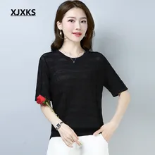 XJXKS Высокое качество Женский пуловер трикотажные футболки m-xl удобные дышащие женские летние топы