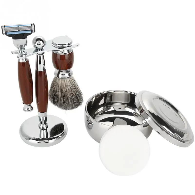 

Men Beard Shaving Set Safety Brush Bowl Soap Stand Hair Shaving Brush +Shaving Soap Bowl Cleaning Shelf Set
