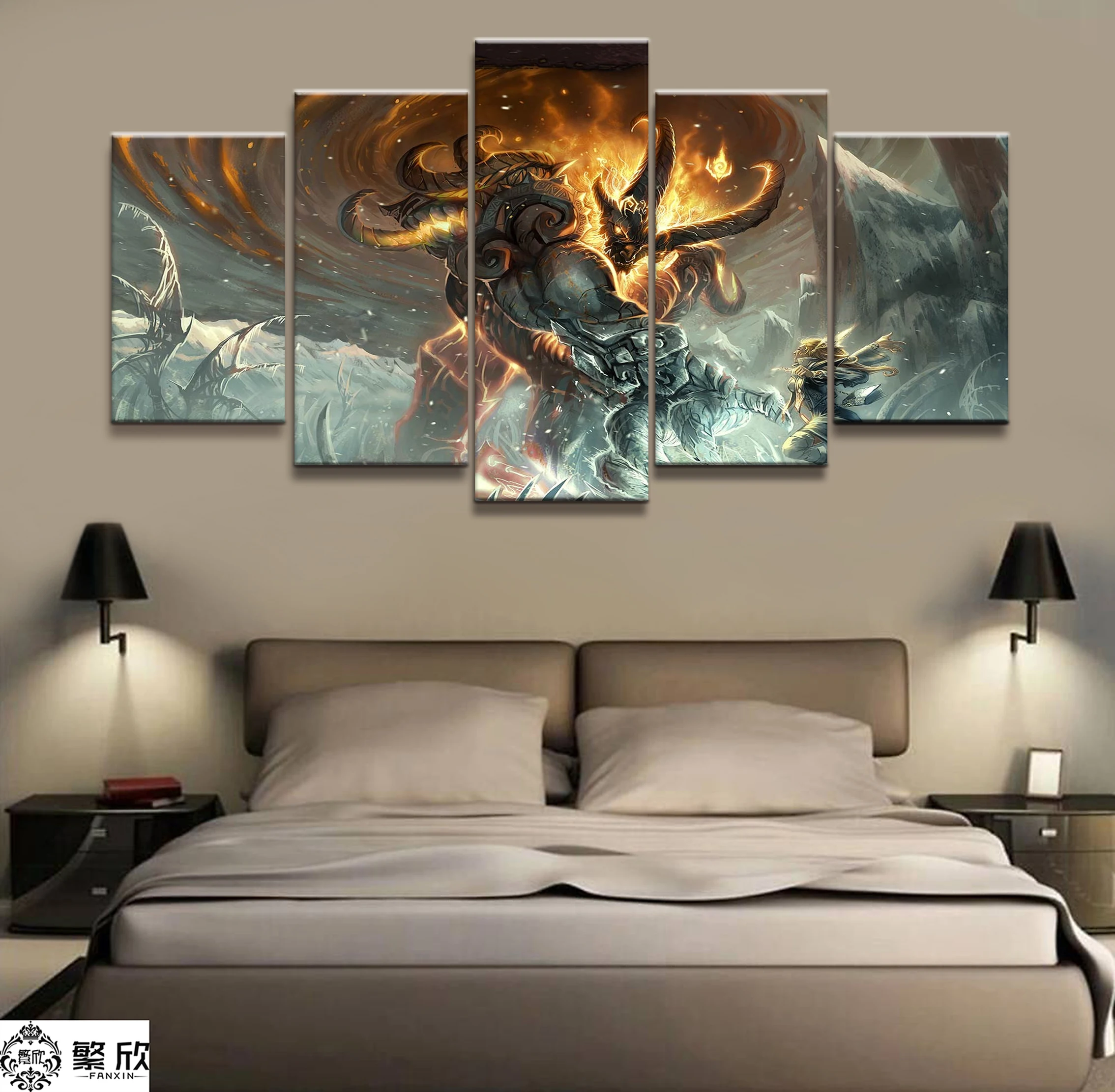 

5 Piece Video Game WOW Warcraft DOTA 2 Painting Poster Decorative Mural Art Room Wall Decor Canvas painting wholesale