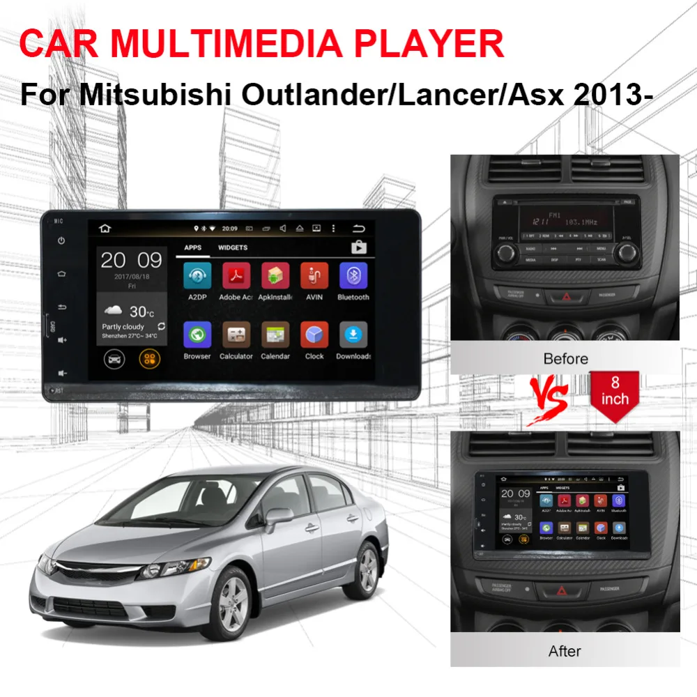 Perfect Octa Core android 9.0 4G Car GPS navigation for Mitsubishi outlander/lancer/ASX 2013-2015 Car radio multimedia BT WIFI player 2