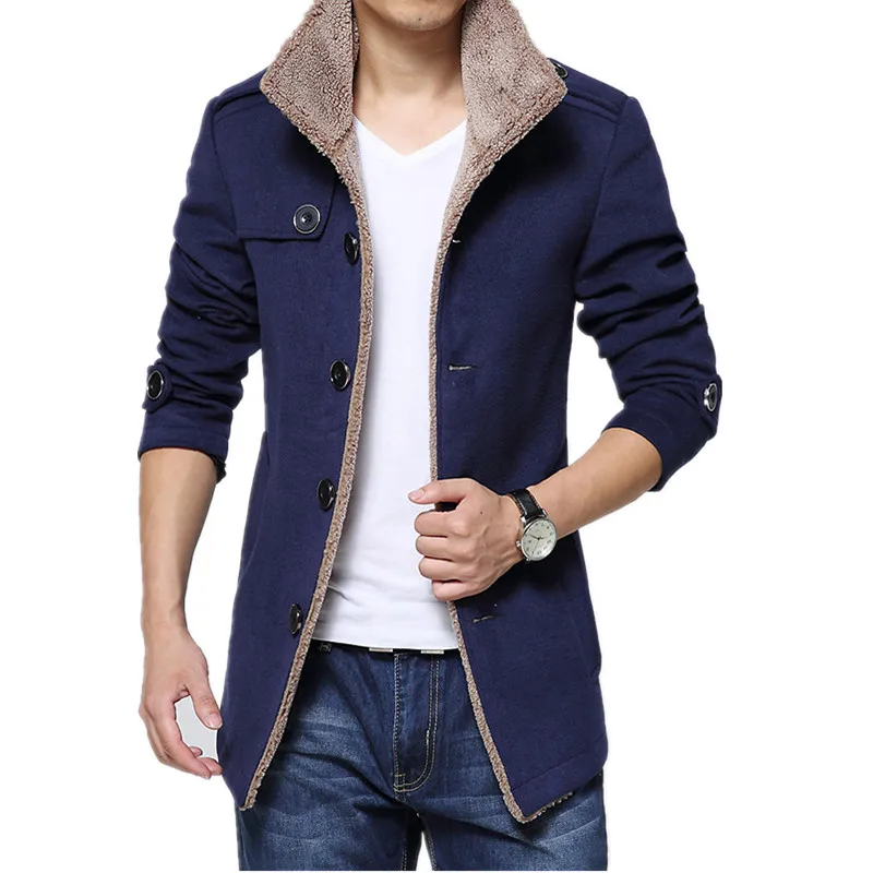 

2018 Woolen Bomber Jacket Men's Winter Thickening Casual Cardigan Jacket Autumn And Winter Stand-collar Lamb Wool Men's Jackets