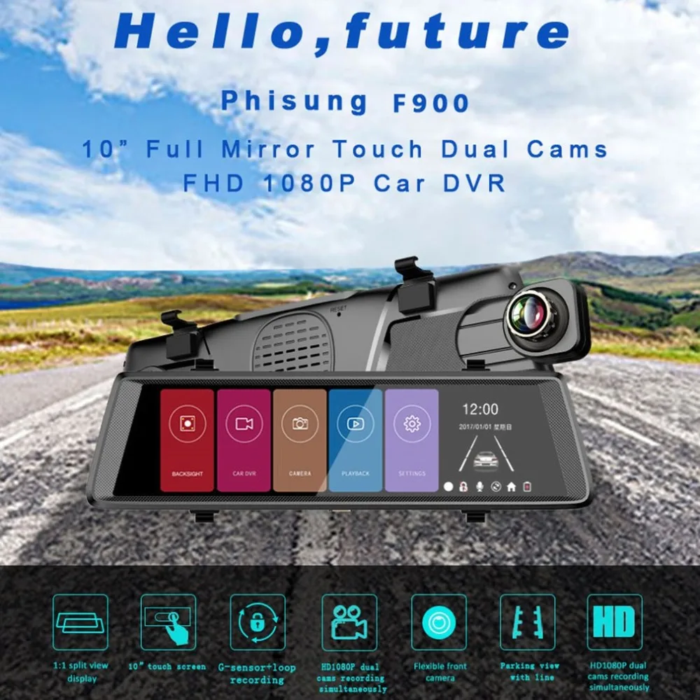 

1080P Mini WiFi Car 10.0 inch Camera DVR Video Dash Cam Recorder Monitor Night Vision 140 degree APP for Android / iPhone