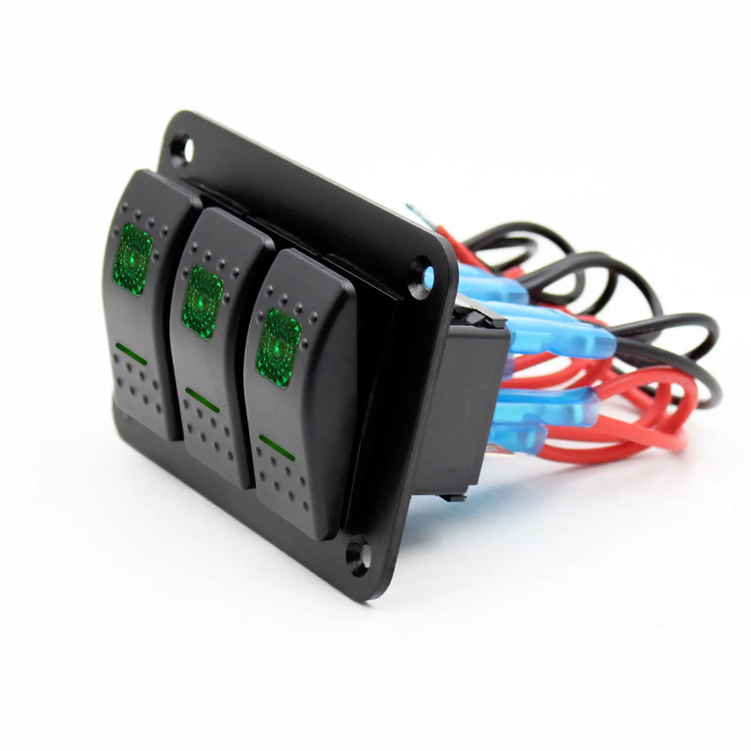 12V 24V 3 Gang Toggle Rocker Switch Panel Green LED Light IP66