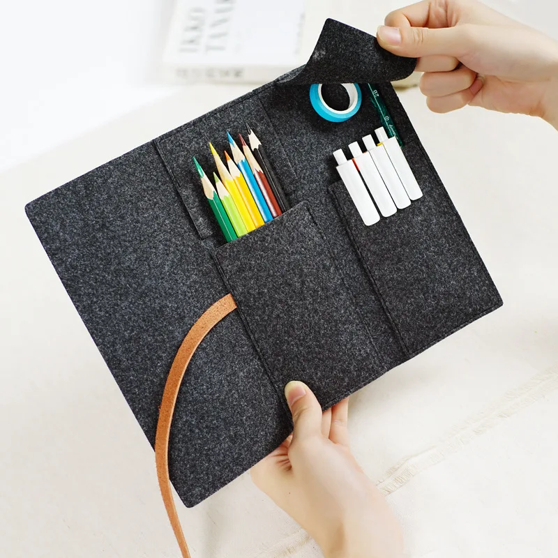 Минималистичная фетровая сумка для карандашей, чистый цвет, тканевые пеналы для карандашей, школьные принадлежности, студенческие офисные канцелярские принадлежности, пенал