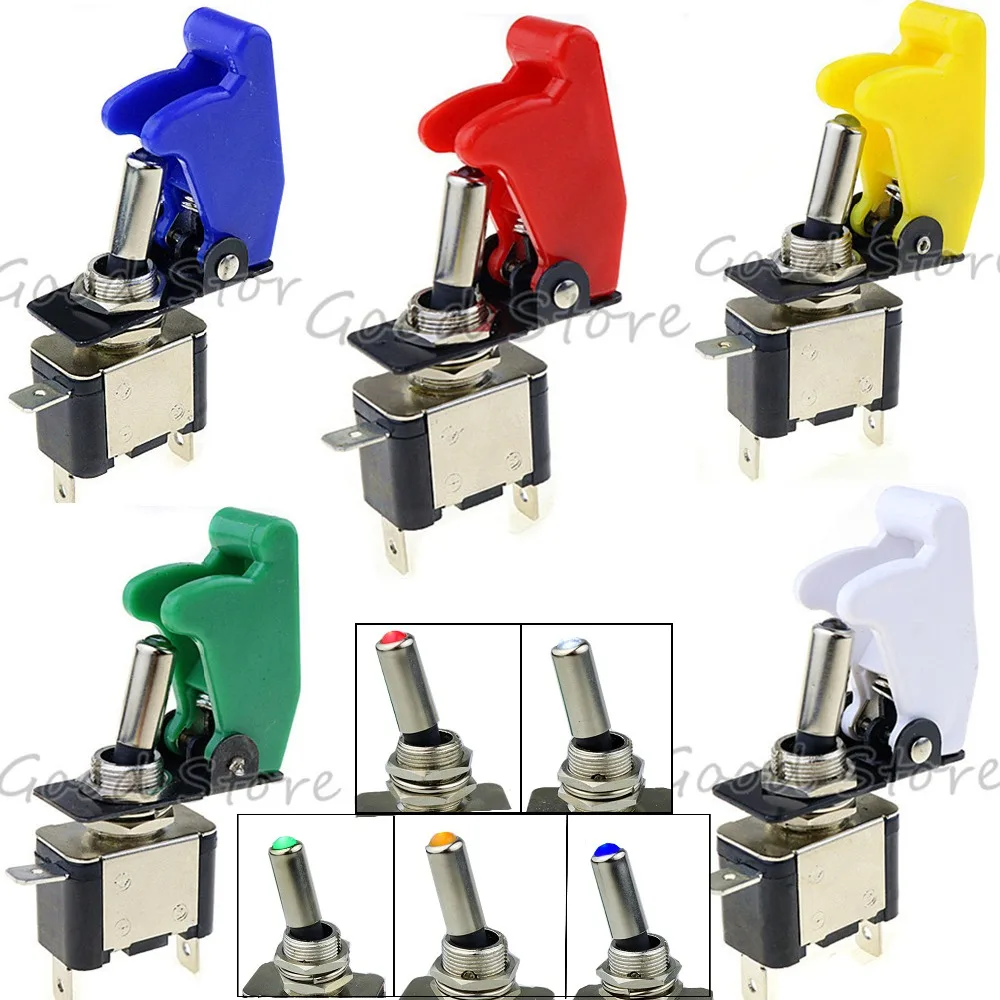 

12V 20A Auto Car Boat Truck Illuminated Led Toggle Switch With Safety Aircraft Flip Up Cover Guard Red Blue Green Yellow White
