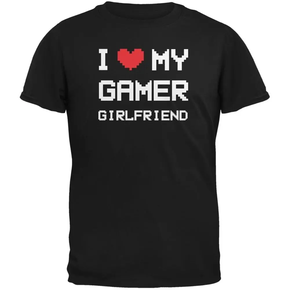I Heart Love My Gamer черная взрослая футболка | Мужская одежда