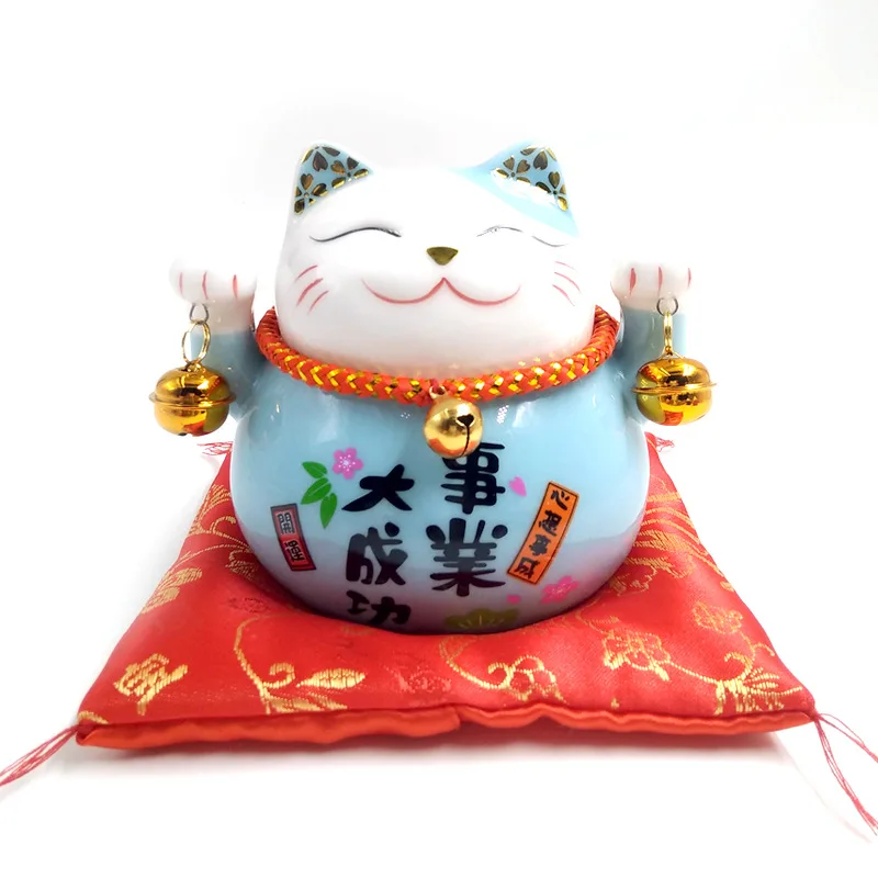 4,5 дюймов Maneki Neko фарфор Lucky Cat домашний декор украшения Фортуна кошка копилка фэншуй ремесло 6 цветов - Цвет: Blue