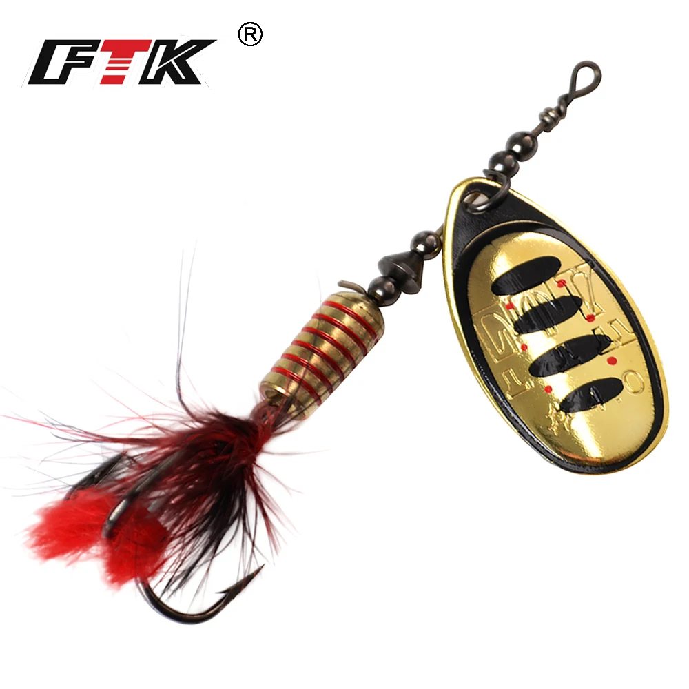 ФТК 1 шт Spinner Bait 7,5g 12g 17,5g жесткий латунная ложка приманки металлические рыболовные приманка с пером крючки для ловли щуки