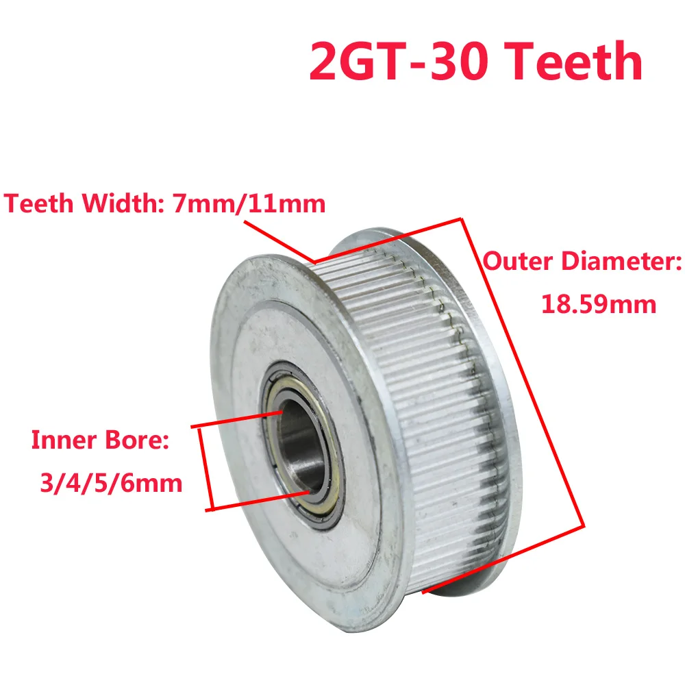 2GT 30 зубы синхронное колесо Натяжной шкиф с 3/4/5/6 мм диаметр 7 мм/11 мм ширина с подшипником для GT2 зубчатый ремень