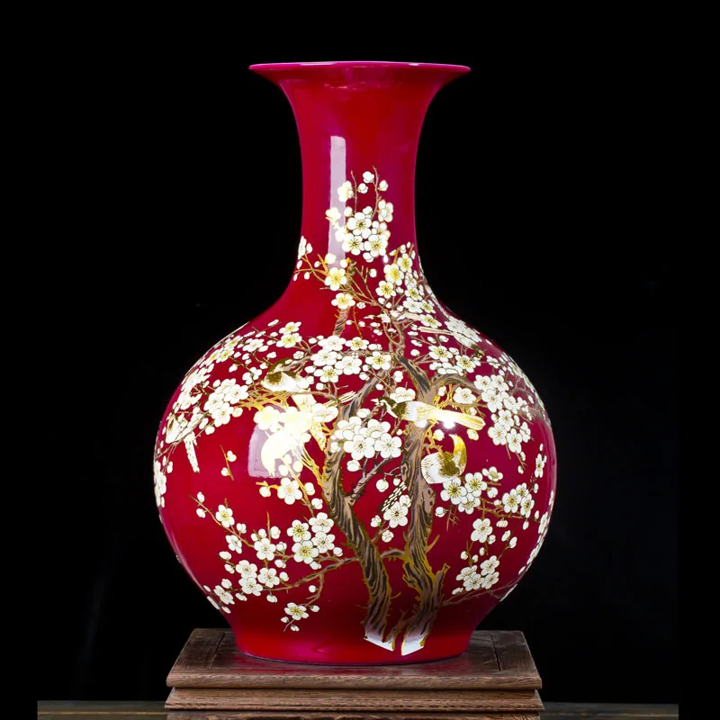 Китайская красная керамическая ваза Jingdezhen большого размера дизайн сливового