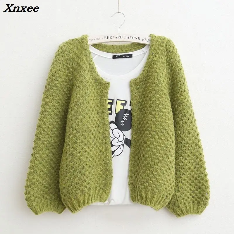 Autumn winter New Women Korean short Cardigan Crochet Casual Oversized Knitted Coat bat sleeve Thick Cardigan sweater Xnxee