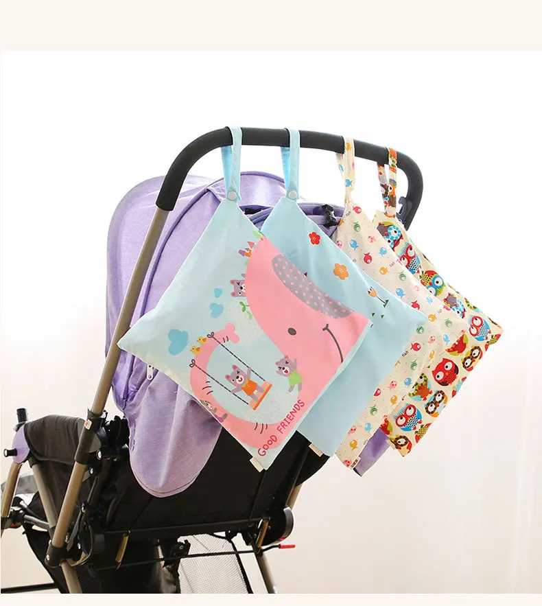 Водонепроницаемая сумка для детских подгузников с милым принтом, сумка для подгузников, дорожная сумка для влажной сушки, маленький размер 30*28 см, сумка для коляски Hanimom