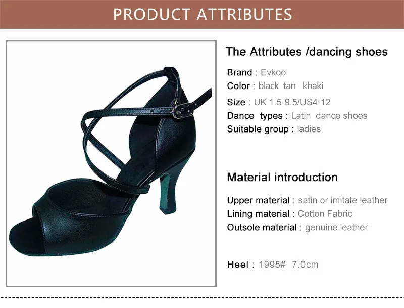 Evkoo/Танцевальная обувь для сальсы; женская обувь на каблуке 7 см; цвет черный, коричневый, хаки; атласная или имитирующая кожа; Танцевальная обувь; Evkoo-139
