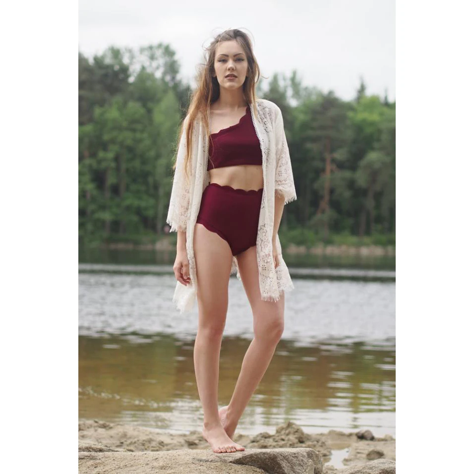 scalloped one shoulder bikini