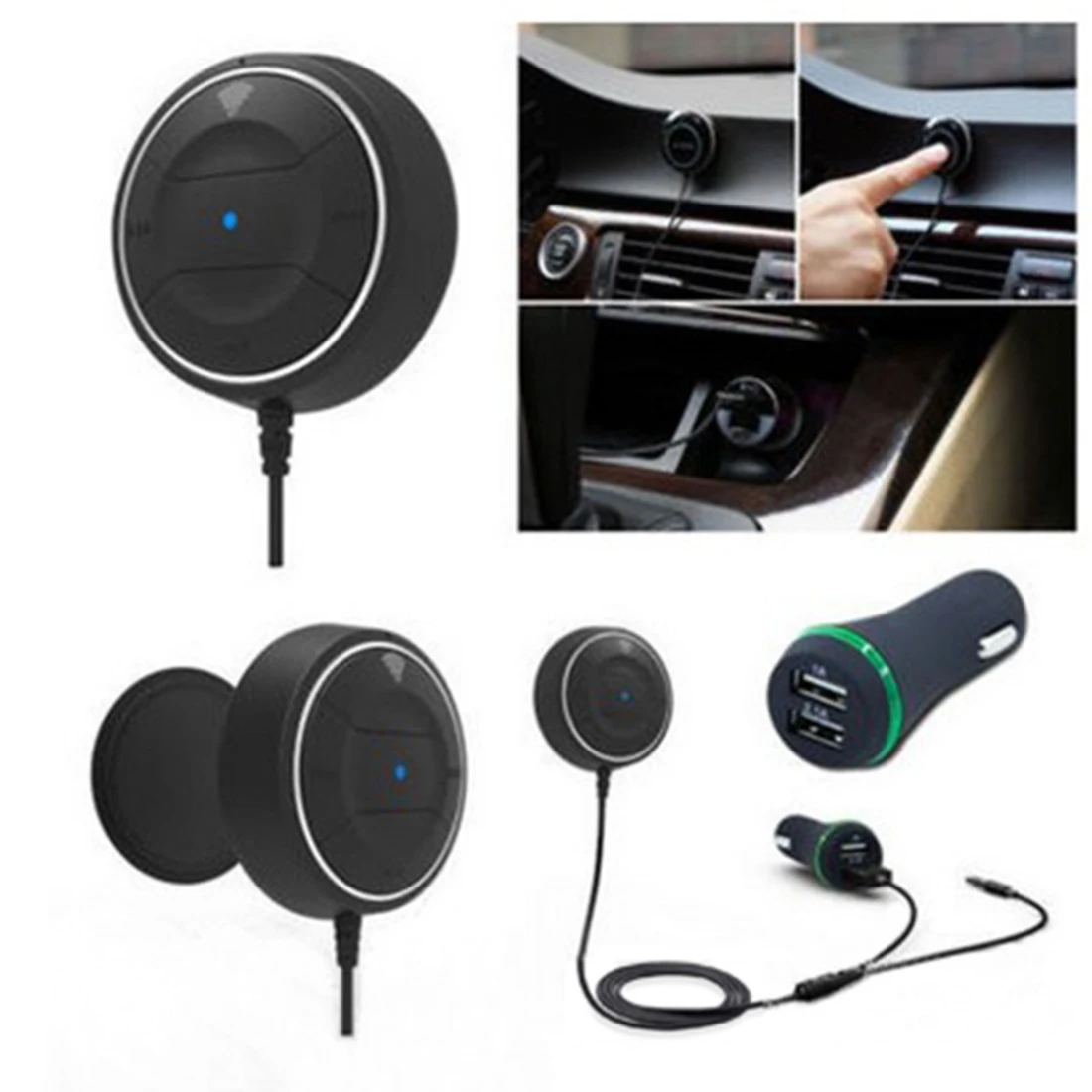 Marsnaska Bluetooth 4.0 Hands Free Car kit with NFC Function +3.5mm AUX Receiver Music Aux Speakerphone 2.1A USB Car Charger