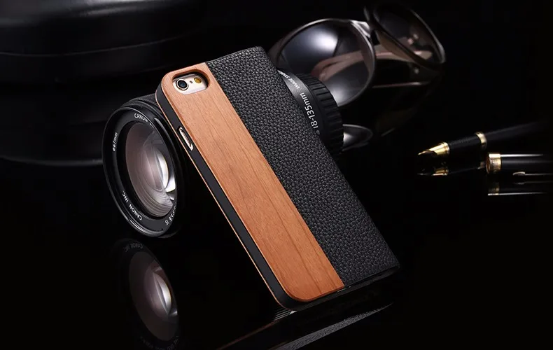 Vintage Genuine Bamboo Wood Flip Leathe Case For iPhone 6 6S Plus Real Rosewood Wooden Wallet Cover For iPhone 7 7 Plus Card Slot (10)