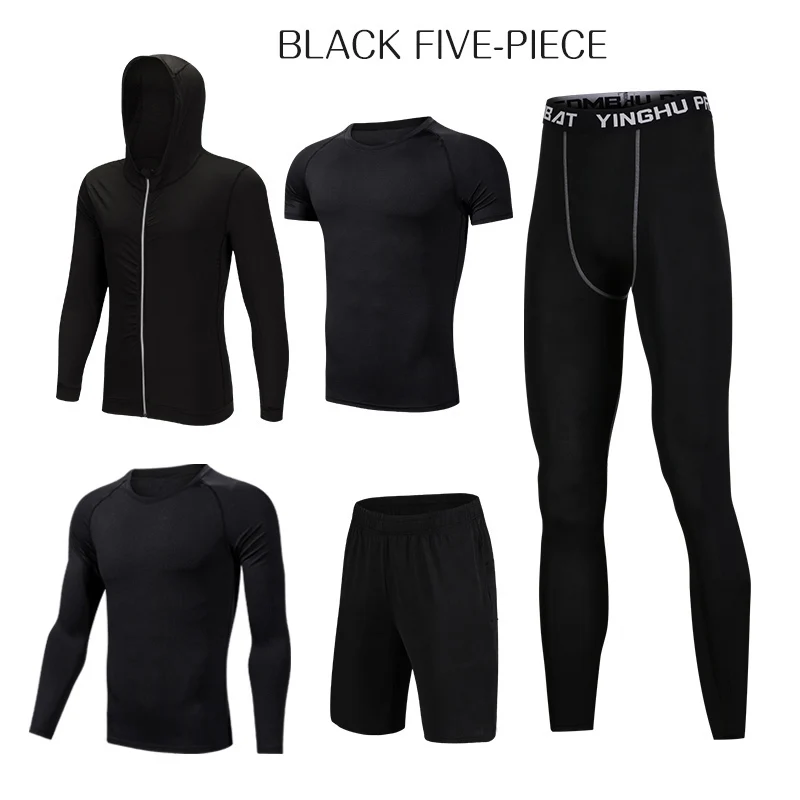 Quick Dry Sports Suit Men's Running Sets Gym Fitness Clothing Compression Basketball Tights Tracksuit Jogging Running Sportswear - Цвет: 1