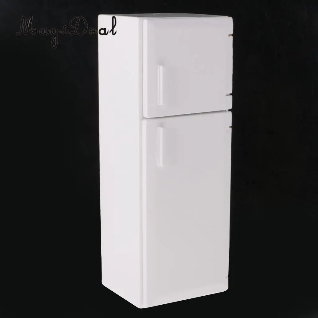 MagiDeal 1/12 Dollhouse Miniature Kitchen White Wooden Fridge Refrigerator Freezer for Dolls Bedroom Living Room Accs Kids Toy