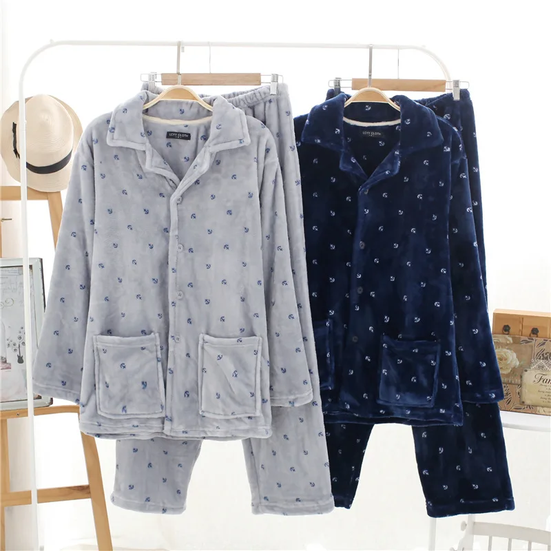 Сезон осень-зима; Новая коллекция; пижамы Для мужчин Фланелевая пижама из двух частей комплект Для мужчин s Пижама, хлопковый флисовый спальный теплые пижамы размера плюс, одежда для сна
