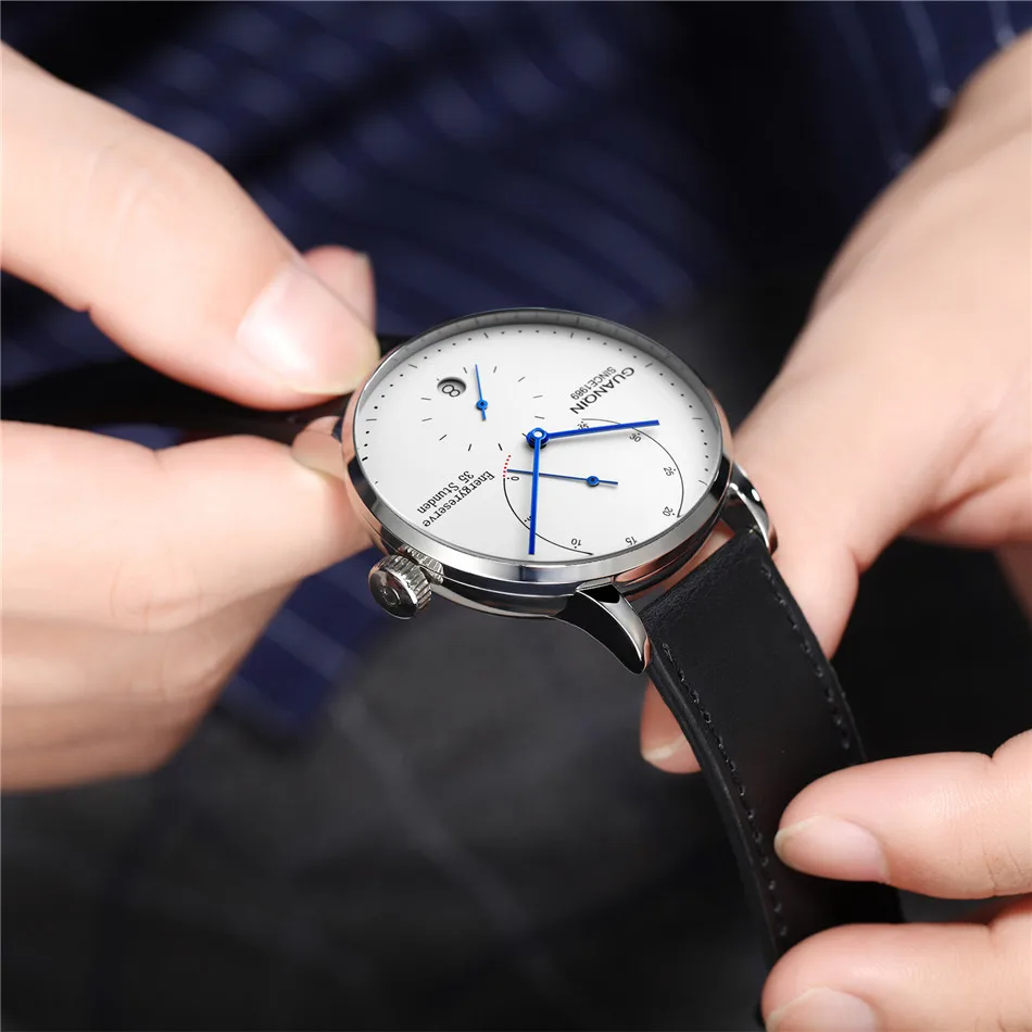GUANQIN мужские часы Лидирующий бренд Роскошные автоматические механические часы повседневные кожаный ремешок сапфир водонепроницаемые аналоговые наручные часы для мужчин s